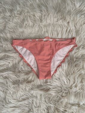Vanilla/Beach Coral Bikini Bottoms with Scalloped Trim